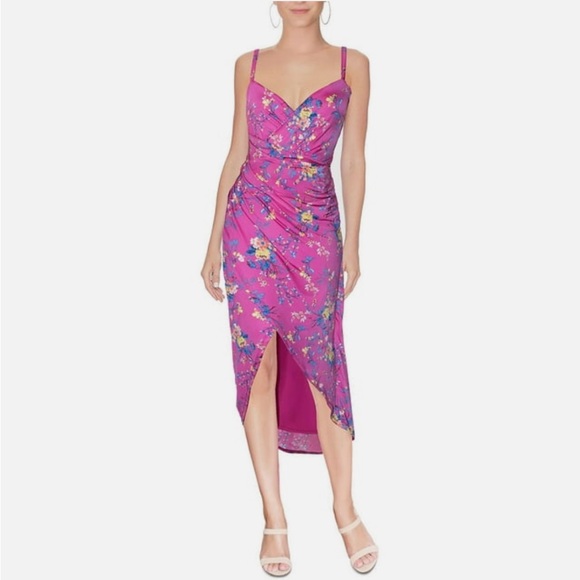 EUC RACHEL Rachel Roy Pink Floral Midi Dress (DM) - Picture 1 of 12